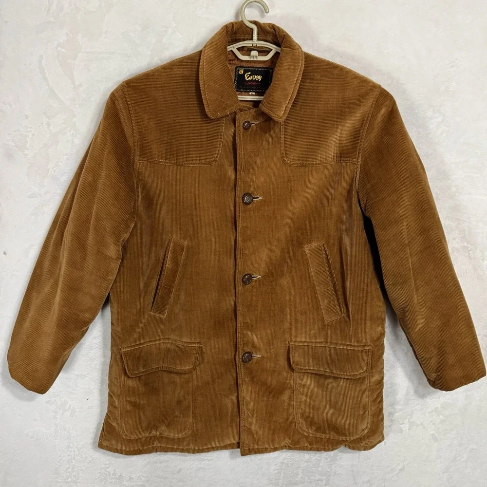 Vintage 70s Brown Corduroy Field Coat‎ XL Puff Quilted Lined Barn Utility Jacket